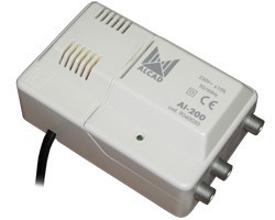 Alcad AI-200 - усилитель антенный Устройство предназначено для усиления, согласования и коррекции ВЧ сигнала при разводке на несколько ТВ приемников. Количество выходов: 2 Диапазон рабочих частот, МГц: МВ 40-318 / ДМВ 470-862 Усиление, не менее (40-318 МГц), дБ: 14 Усиление, не менее (470-862 МГц), дБ: 24 Регулировка усиления (40-318 МГц), дБ: 16 Регулировка усиления (470-862 МГц), дБ: 12 Коэффициент шума, не более дБ: 4.5 Напряжение питания: 220В.